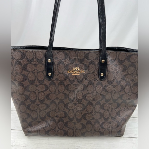 Coach Large Brown Signature Leather Tote Bag [E1966] - Picture 3 of 13